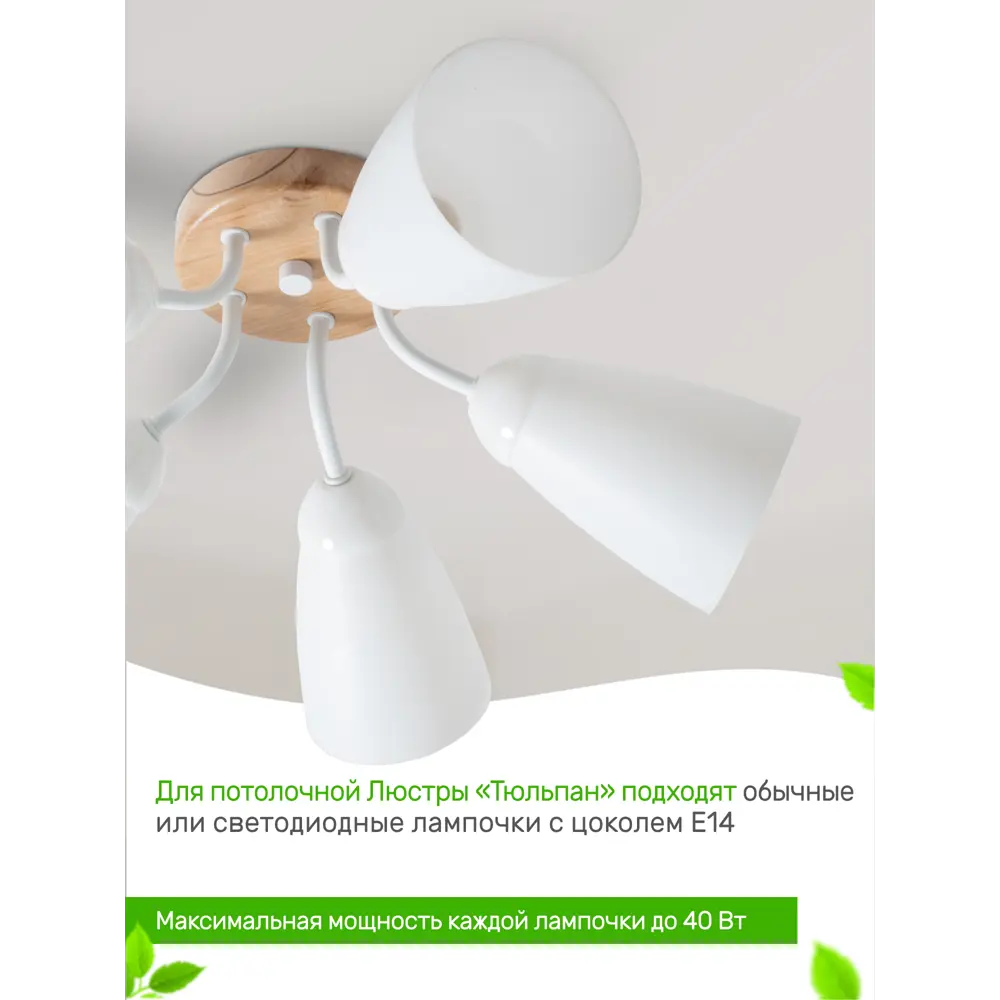 Фото 3 Люстра потолочная деревянная Дубравия 129-711-15 Тюльпан 5 ламп 20 м² цвет натуральный белый Фото 3 Люстра потолочная деревянная Дубравия 129-711-15 Тюльпан 5 ламп 20 м² цвет натуральный белый