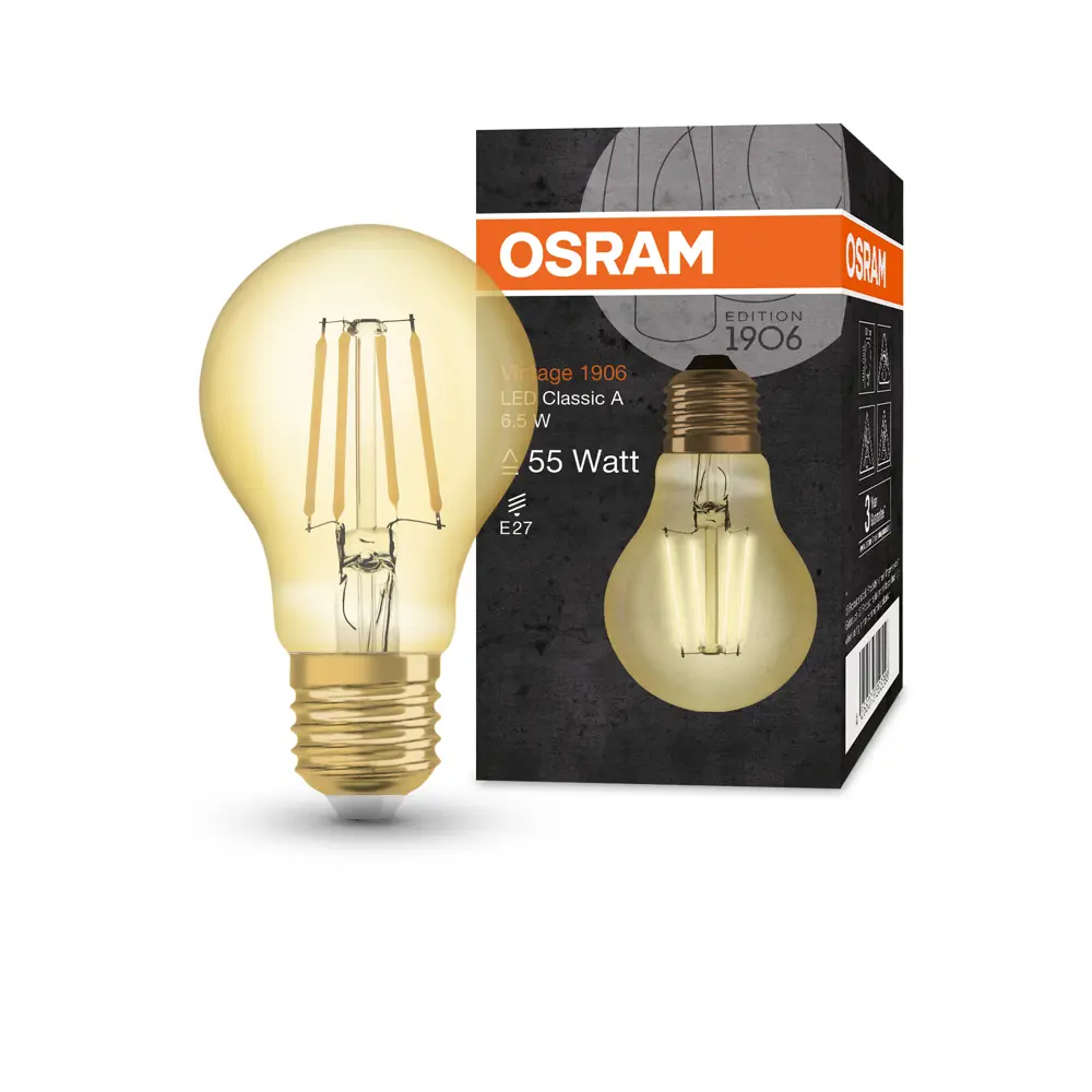 Фото 5 Лампа светодиодная Osram филаментная E27 220-240 В 6.5 Вт/824 груша 725 Лм Фото 5 Лампа светодиодная Osram филаментная E27 220-240 В 6.5 Вт/824 груша 725 Лм