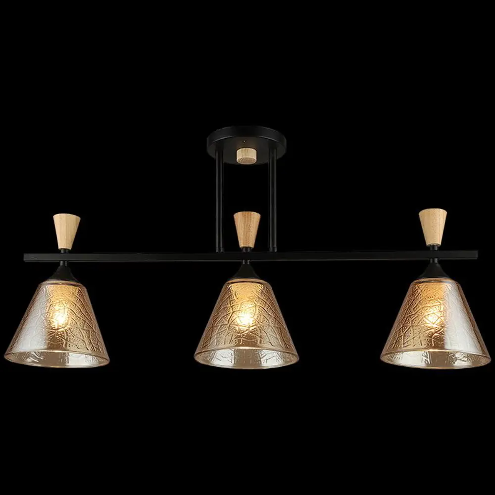 Фото Люстра на штанге Reluce 04864-0.3-03 bk+wood 3 лампы 9 м² цвет черный Фото Люстра на штанге Reluce 04864-0.3-03 bk+wood 3 лампы 9 м² цвет черный