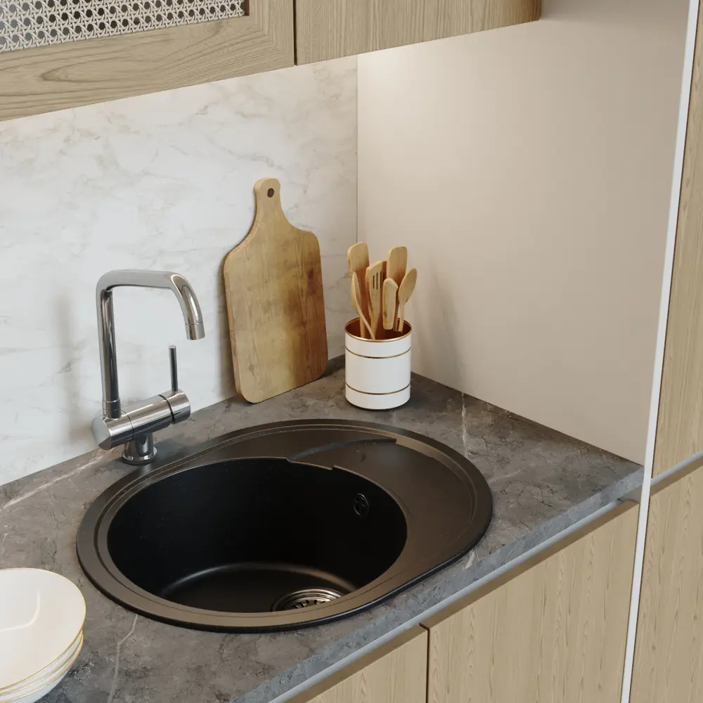 Фото 4 Врезная мойка Mixline Ml-gm17 47x58x18 см искусственный камень цвет черный