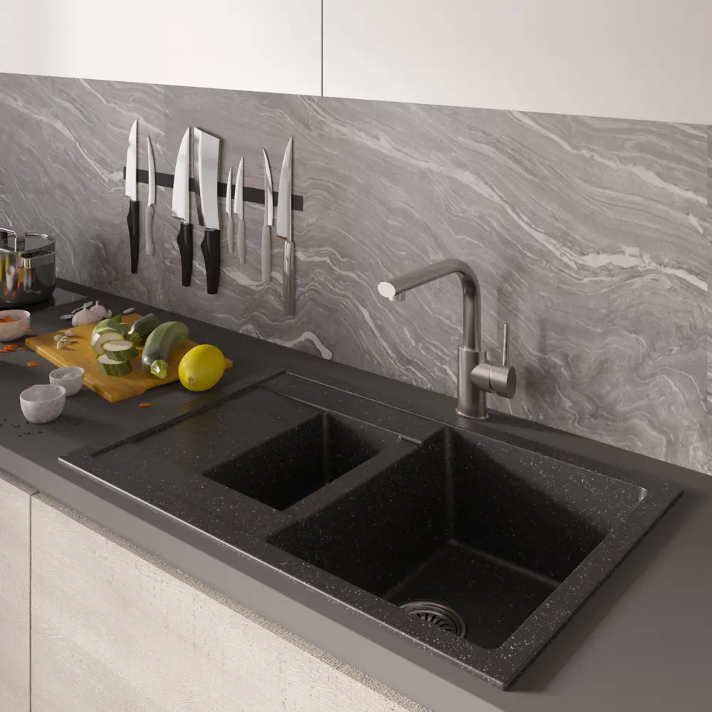 Фото 4 Врезная мойка Mixline ML-GM22 308 50x77x19 см искусственный камень цвет черный