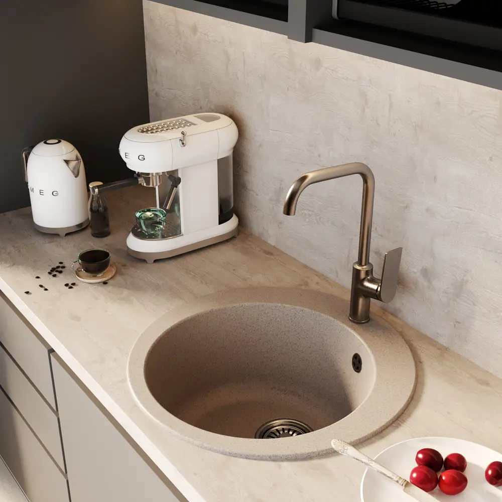 Фото 4 Врезная мойка Mixline ML-GM13 (302) NEW 49x49x20 см искусственный камень цвет песочный Фото 4 Врезная мойка Mixline ML-GM13 (302) NEW 49x49x20 см искусственный камень цвет песочный