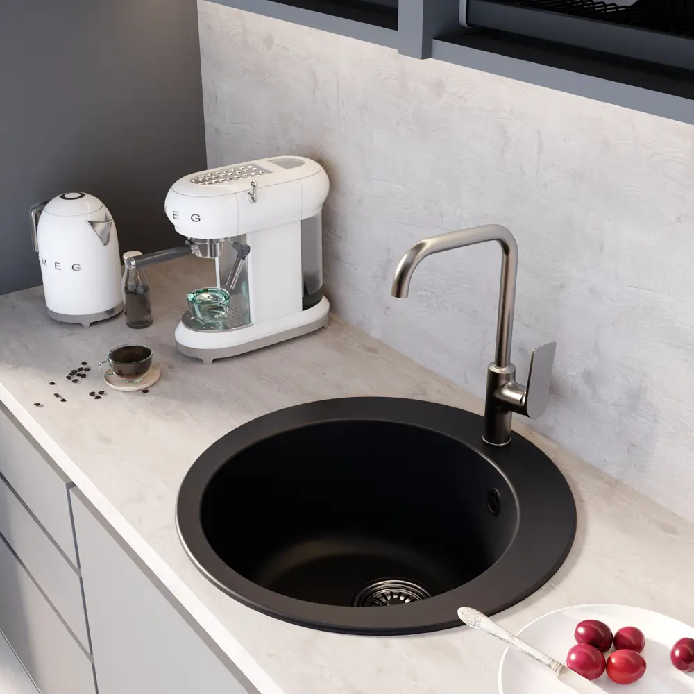 Фото 4 Врезная мойка Mixline ML-GM13 NEW 49x49x20 см искусственный камень цвет черный Фото 4 Врезная мойка Mixline ML-GM13 NEW 49x49x20 см искусственный камень цвет черный