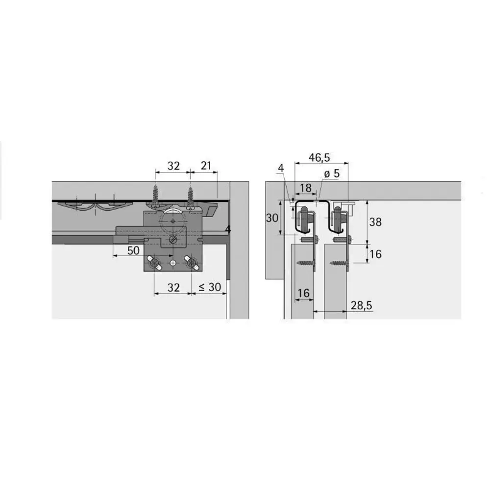 Фото 4 Комплект фурнитуры для шкафа-купе на 2 двери Hettich Top Line 27 (ролики и направляющие элементы) Фото 4 Комплект фурнитуры для шкафа-купе на 2 двери Hettich Top Line 27 (ролики и направляющие элементы)