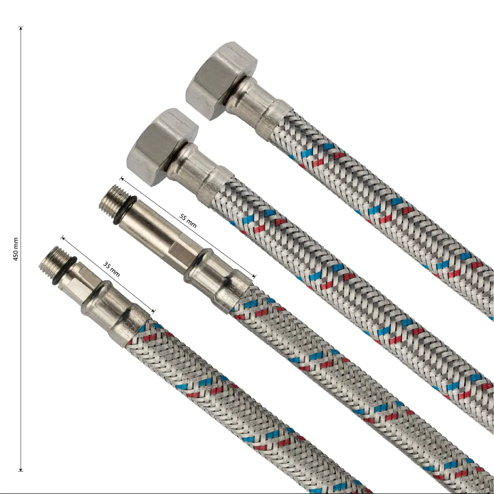 Фото 2 Гибкая подводка для воды Санакс 1/2" M10 гайка-штуцер 45 см 2 шт