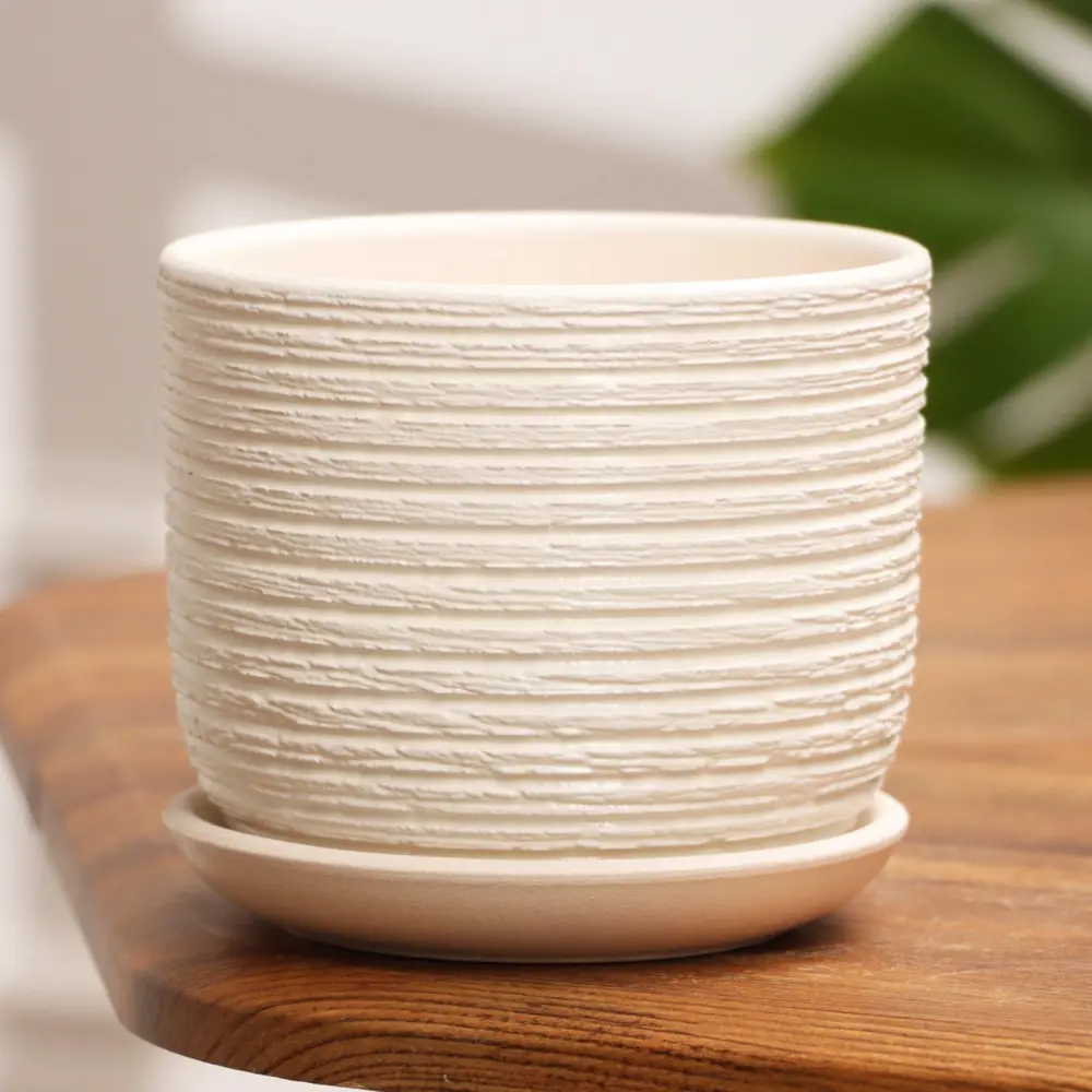 Фото Горшок цветочный Лоза Simaland 12 см 10 см 0.8 л керамика белый без автополива с блюдцем Фото Горшок цветочный Лоза Simaland 12 см 10 см 0.8 л керамика белый без автополива с блюдцем