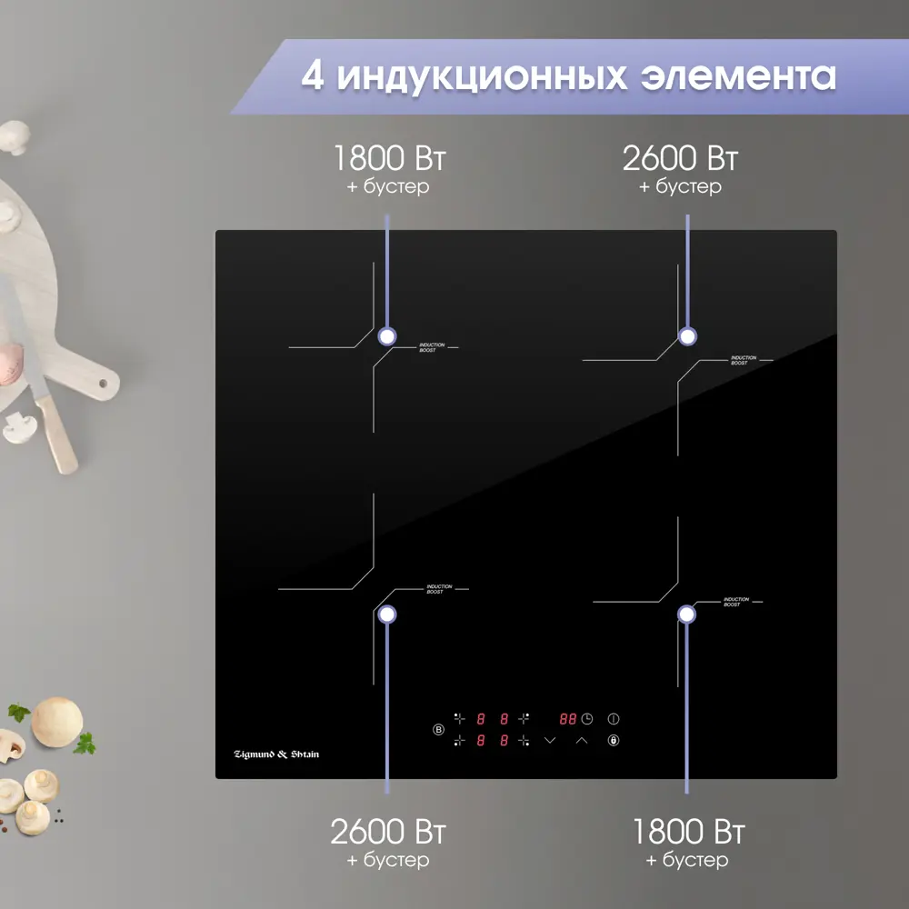 Фото 3 Индукционная варочная панель Zigmund & Shtain CI 33.6 B CI 33.6 B 59 см 4 конфорки цвет черный Фото 3 Индукционная варочная панель Zigmund & Shtain CI 33.6 B CI 33.6 B 59 см 4 конфорки цвет черный