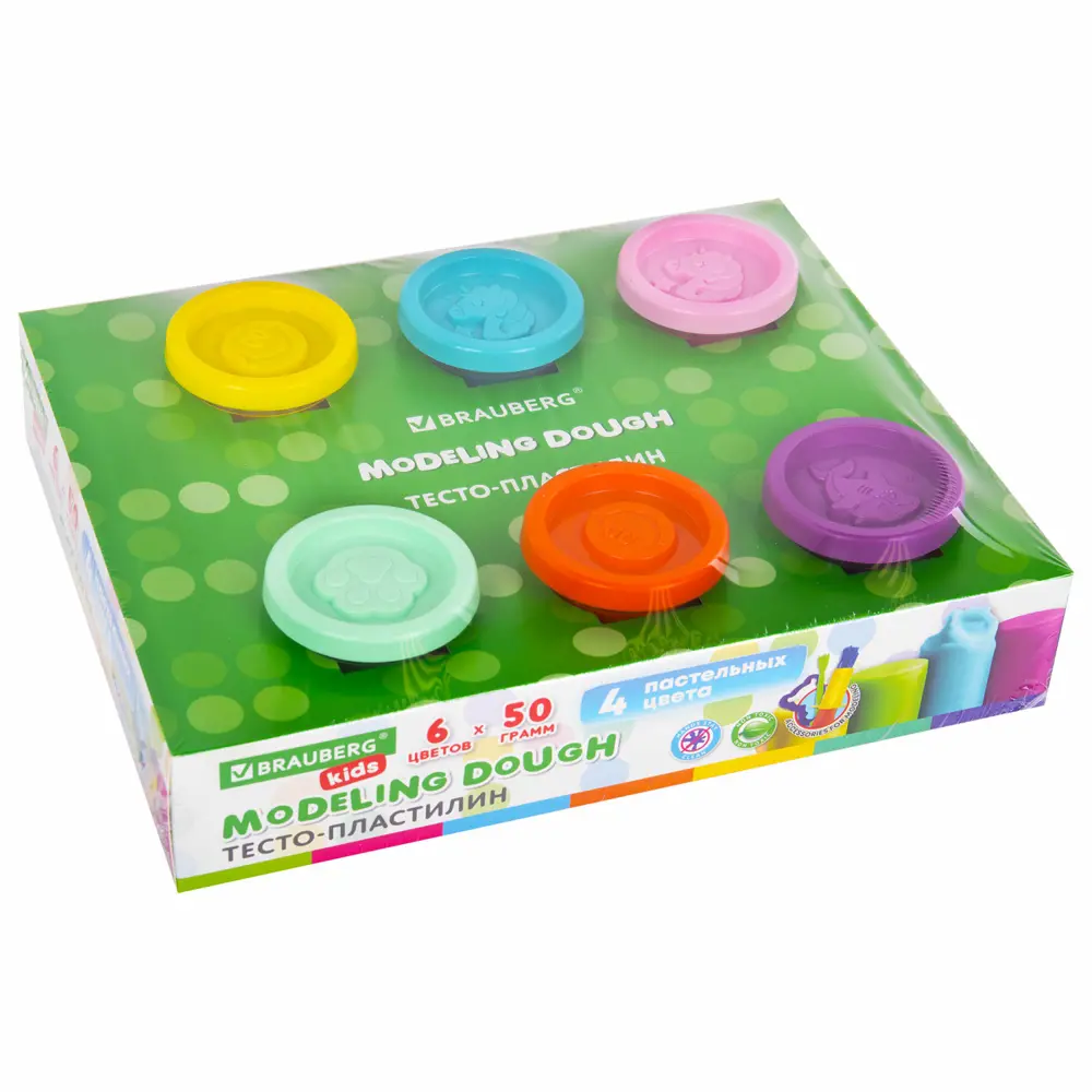 Фото 12 Пластилин-тесто для лепки Brauberg Kids 106719, 6 цветов, 300 г, 10 формочек, шприц, стек, крышки-штампики Фото 12 Пластилин-тесто для лепки Brauberg Kids 106719, 6 цветов, 300 г, 10 формочек, шприц, стек, крышки-штампики