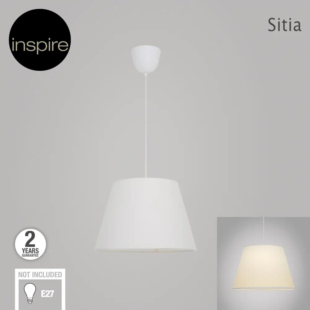 Фото 3 Светильник подвесной Inspire Sitia D38, 1 лампа, 2.3 м², цвет белый Фото 3 Светильник подвесной Inspire Sitia D38, 1 лампа, 2.3 м², цвет белый