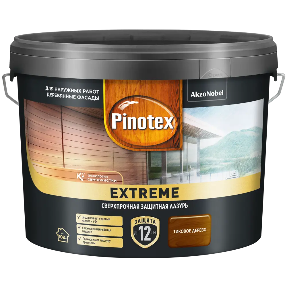 Фото 2 Лазурь для дерева Pinotex Extreme полуматовая тиковое дерево 9 л Фото 2 Лазурь для дерева Pinotex Extreme полуматовая тиковое дерево 9 л