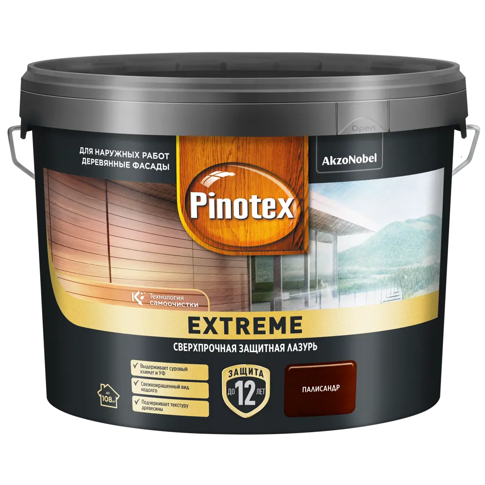 Фото 2 Лазурь для дерева Pinotex Extreme полуматовая палисандр 9 л Фото 2 Лазурь для дерева Pinotex Extreme полуматовая палисандр 9 л