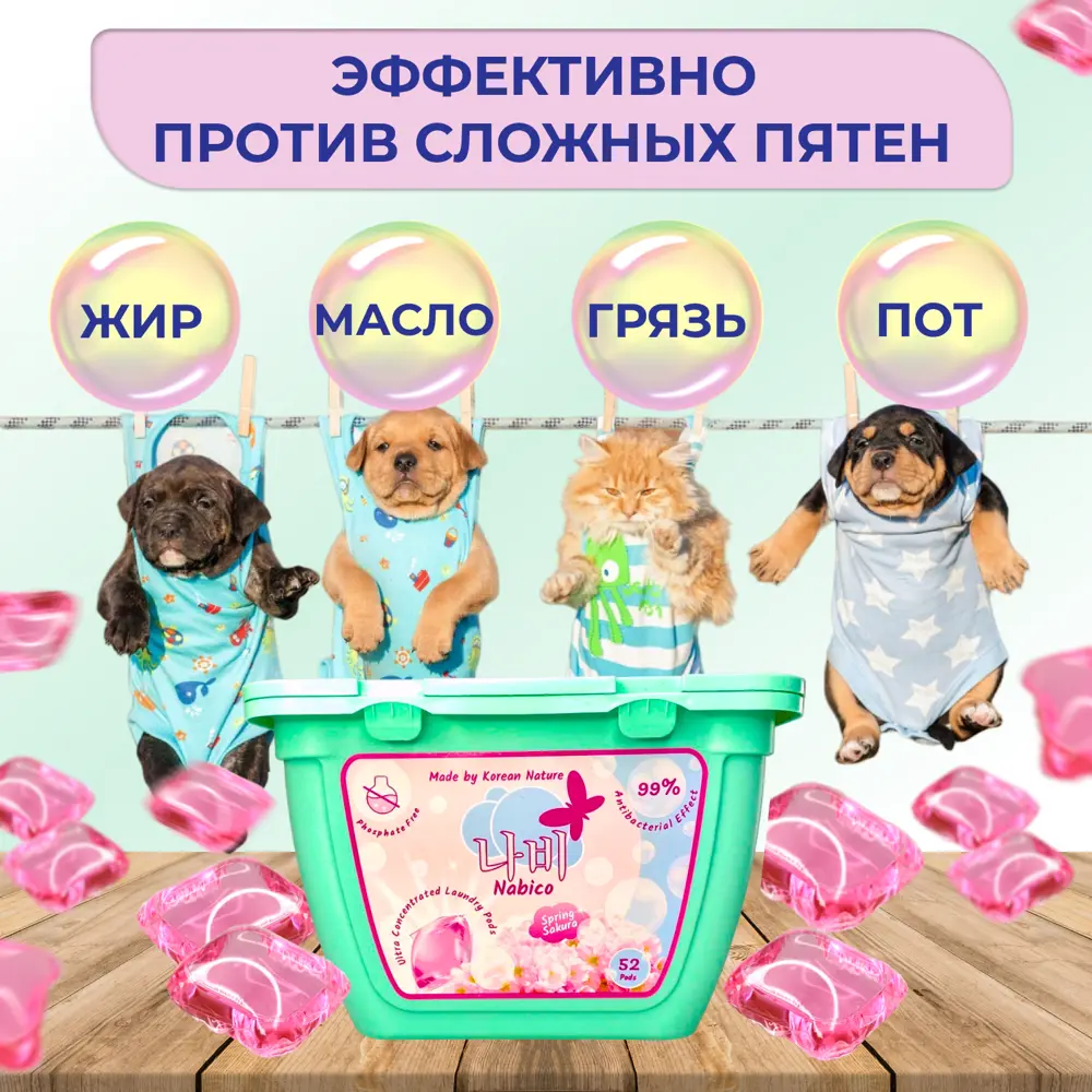 Фото 2 Капсулы для стирки с кондиционером 3 в 1 Nabico концентрат для всех типов ткани аромат сакура 52 шт Фото 2 Капсулы для стирки с кондиционером 3 в 1 Nabico концентрат для всех типов ткани аромат сакура 52 шт