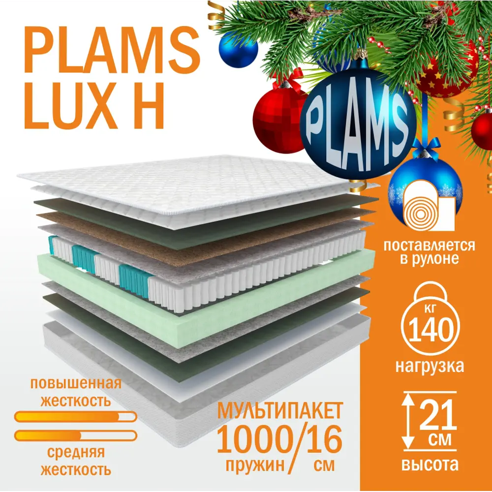 Фото 2 Матрас Plams Lux H 160x190x21 см независимый пружинный блок, двуспальный Фото 2 Матрас Plams Lux H 160x190x21 см независимый пружинный блок, двуспальный