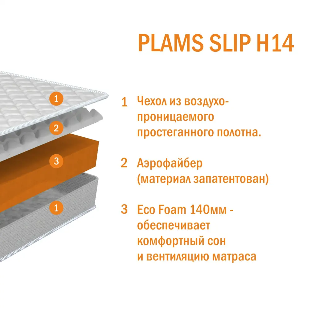 Фото 4 Матрас Plams Slip H14 160x190x14 см беспружинный, двуспальный Фото 4 Матрас Plams Slip H14 160x190x14 см беспружинный, двуспальный