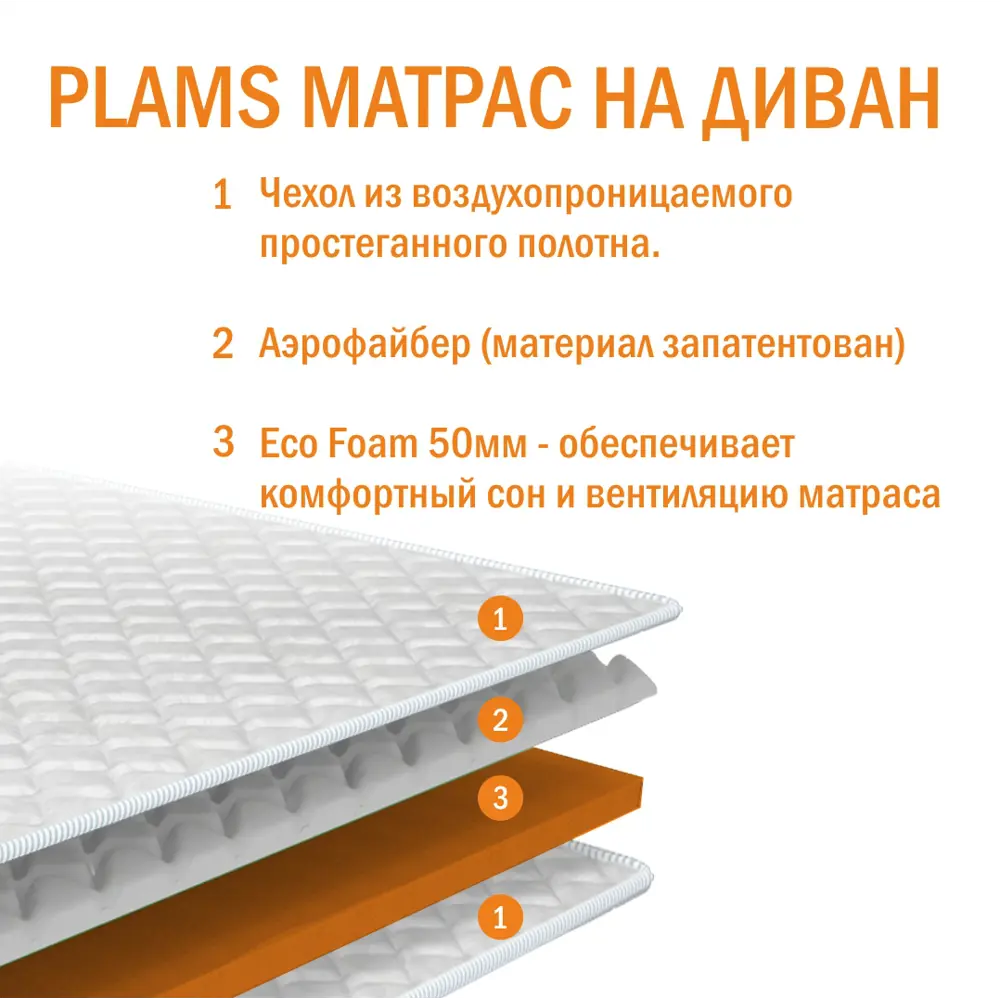 Фото 4 Матрас Plams на диван 160x190x5 см беспружинный, двуспальный Фото 4 Матрас Plams на диван 160x190x5 см беспружинный, двуспальный