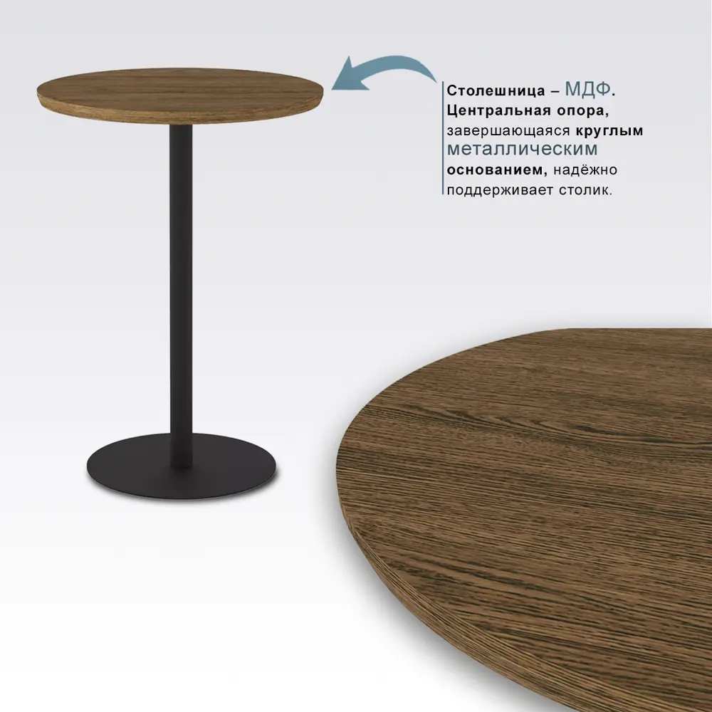 Фото 2 Журнальный столик круглый Мебелик Старк 36x36x50.5 см софт орех кантри/черный
