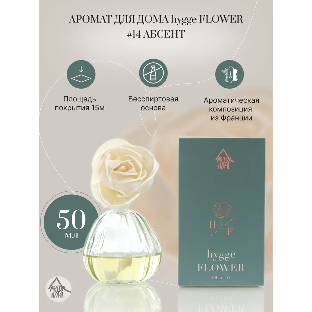 Фото 2 Ароматический диффузор Arida Home Hyggeflower 14 Абсент 50 мл Фото 2 Ароматический диффузор Arida Home Hyggeflower 14 Абсент 50 мл