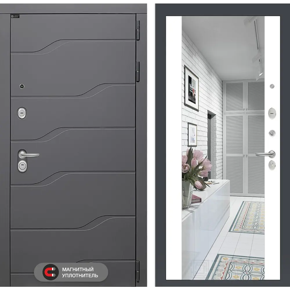 Фото Входная дверь Labirintdoors Ривер зеркало правый 205x96см графит софт/графит софт Фото Входная дверь Labirintdoors Ривер зеркало правый 205x96см графит софт/графит софт