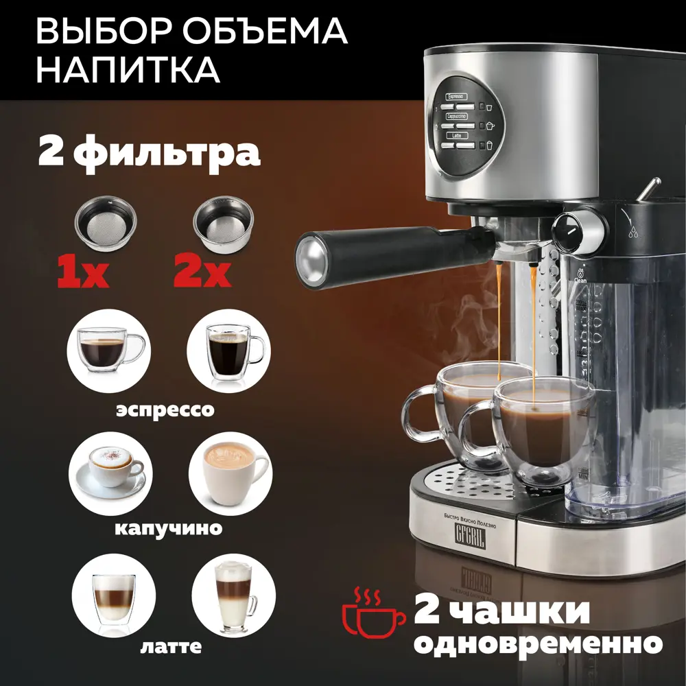 Фото 4 Рожковая кофеварка Gfgril GFC-A300 1.2 л цвет серо-черный Фото 4 Рожковая кофеварка Gfgril GFC-A300 1.2 л цвет серо-черный