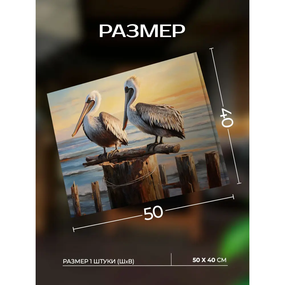 Фото 3 Картина на холсте Fbrush Два пеликана 50x40 см Фото 3 Картина на холсте Fbrush Два пеликана 50x40 см