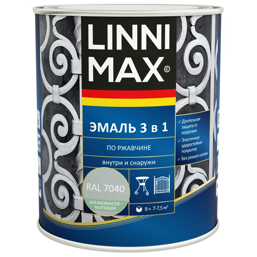 Фото 2 Грунт-эмаль по ржавчине 3 в 1 Linnimax цвет серый полуматовый 0.75 л Фото 2 Грунт-эмаль по ржавчине 3 в 1 Linnimax цвет серый полуматовый 0.75 л