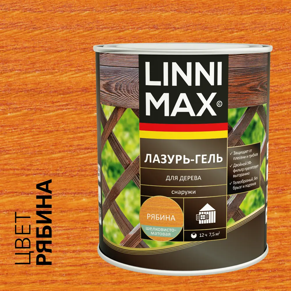 Фото Лазурь-гель для дерева Linnimax полуматовая рябина 0.75 л Фото Лазурь-гель для дерева Linnimax полуматовая рябина 0.75 л