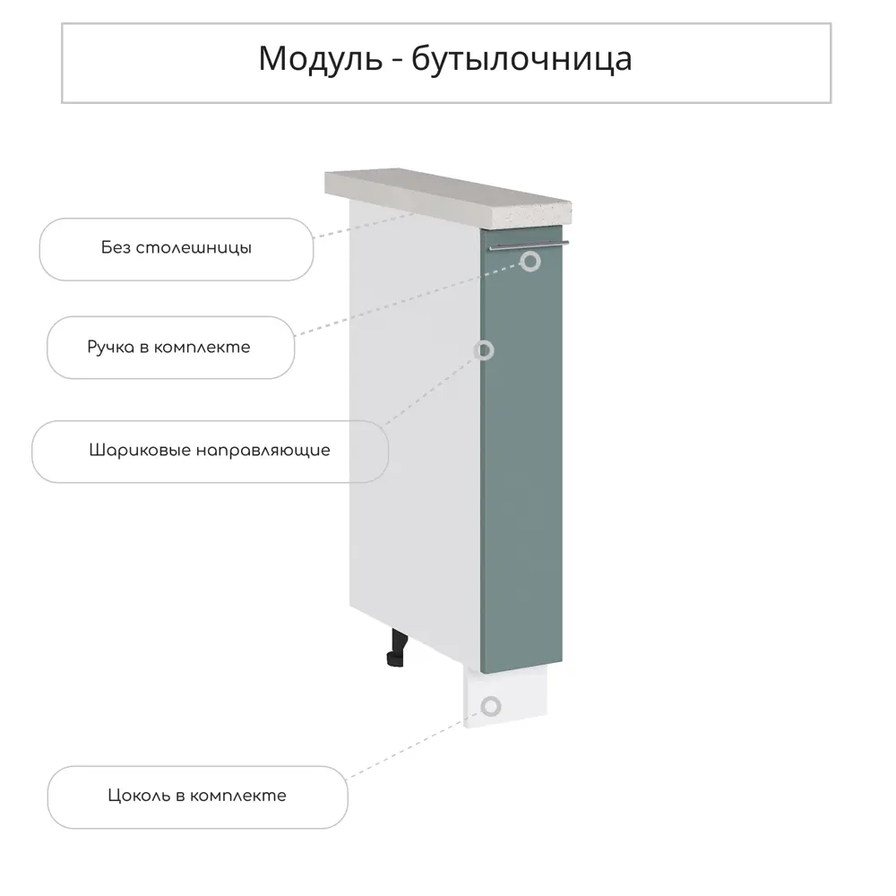 Фото 3 Напольный шкаф-бутылочница Сурская мебель Валерия 15x81.6x47.8 см ЛДСП цвет лагуна софт Фото 3 Напольный шкаф-бутылочница Сурская мебель Валерия 15x81.6x47.8 см ЛДСП цвет лагуна софт