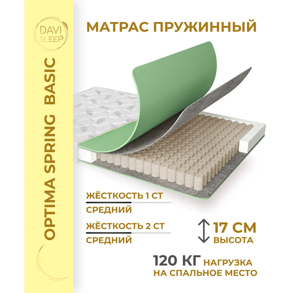 Фото 2 Матрас Davi Sleep Optima Spring Basic 90x190x17 см независимый пружинный блок, односпальный Фото 2 Матрас Davi Sleep Optima Spring Basic 90x190x17 см независимый пружинный блок, односпальный