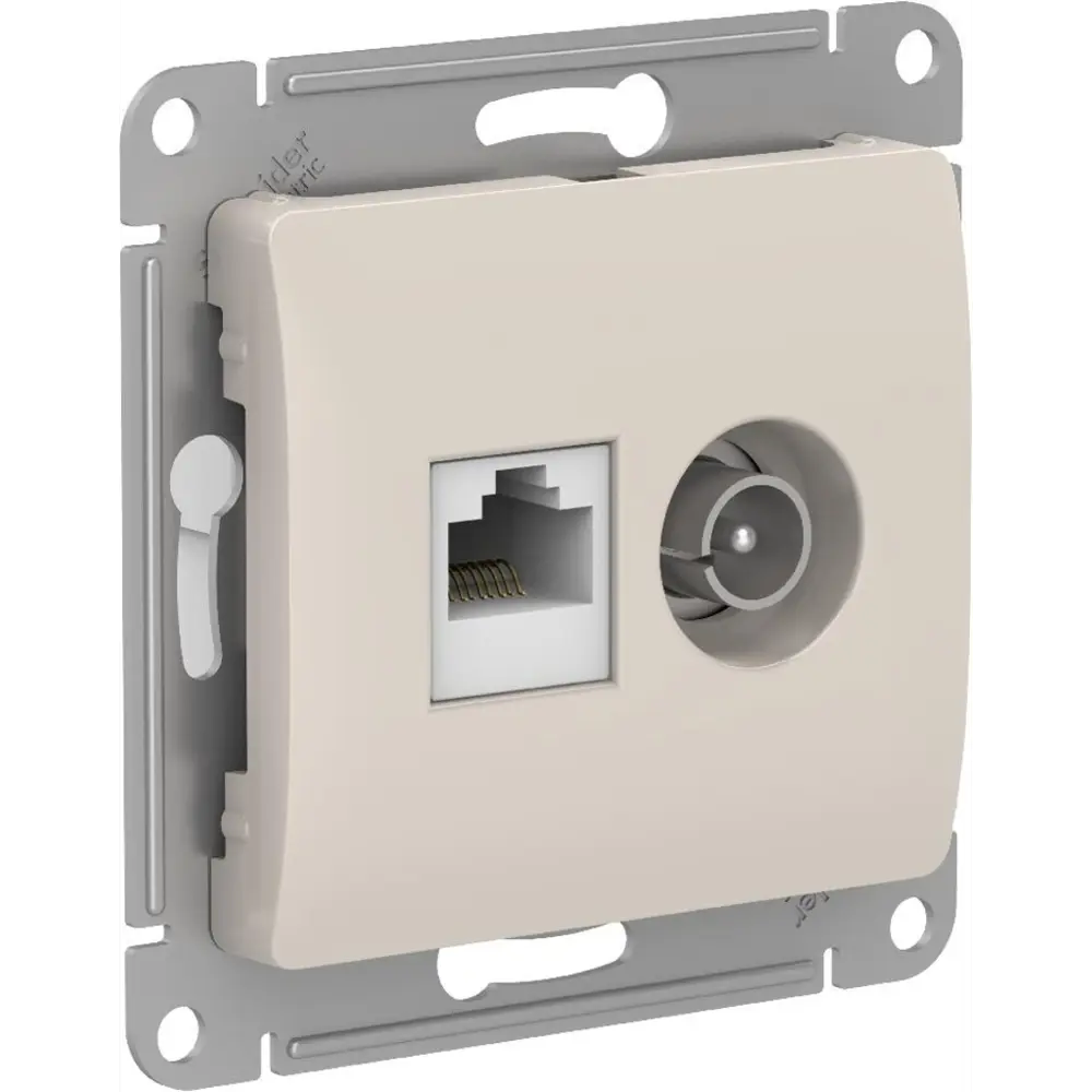 Фото Розетка двойная для ТВ и компьютера встраиваемая Schneider electric Glossa GSL000989 RJ45 цвет молочный Фото Розетка двойная для ТВ и компьютера встраиваемая Schneider electric Glossa GSL000989 RJ45 цвет молочный