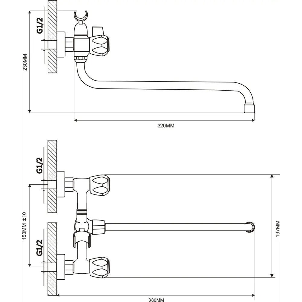 Фото 2 Смеситель для ванны ЦЕ-0114523695 двухвентильный с душевой лейкой цвет хром