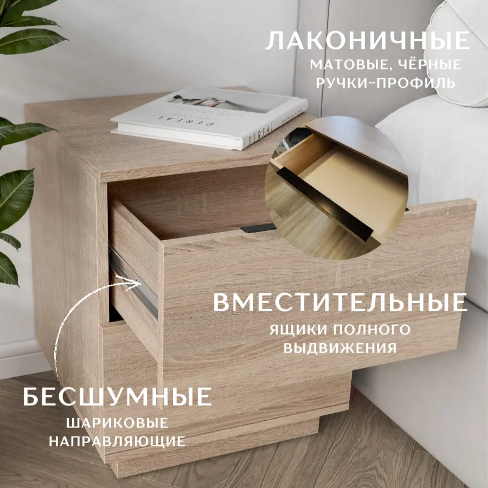 Фото 4 Тумба прикроватная Софит 40x48.7x40 см 2 ящика ЛДСП цвет дуб сонома Фото 4 Тумба прикроватная Софит 40x48.7x40 см 2 ящика ЛДСП цвет дуб сонома