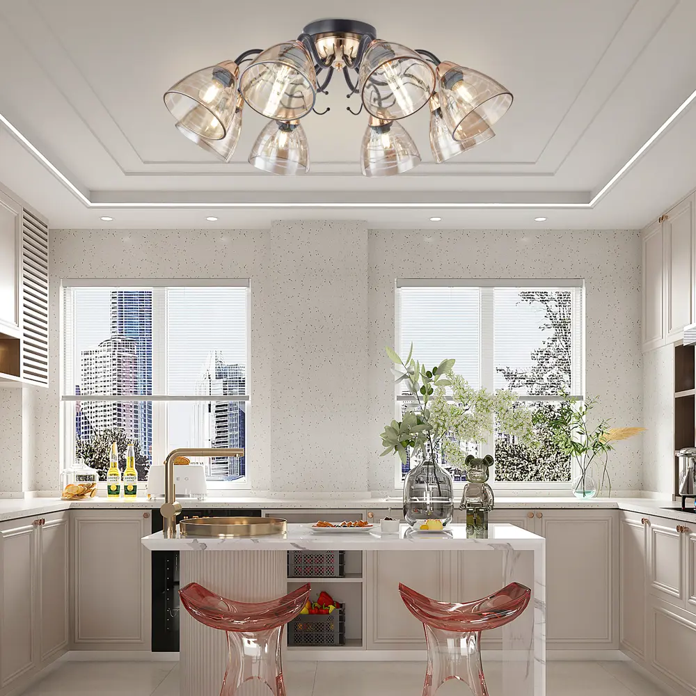 Фото 2 Люстра потолочная Arte perfetto luce 3333.5432.8.bk+fgd 8 ламп 16 м² цвет черный Фото 2 Люстра потолочная Arte perfetto luce 3333.5432.8.bk+fgd 8 ламп 16 м² цвет черный