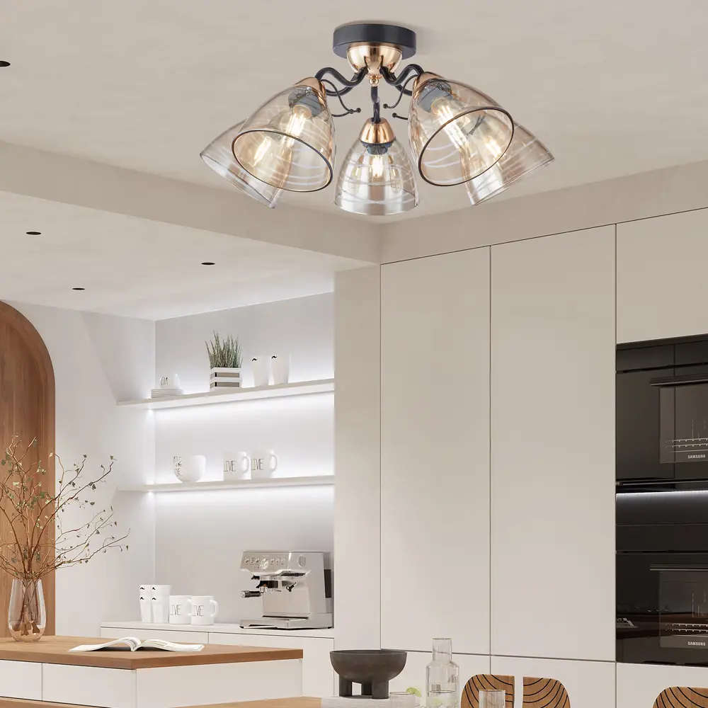 Фото 2 Люстра потолочная Arte perfetto luce 3333.5432.5.bk+fgd 5 ламп 10 м² цвет черный Фото 2 Люстра потолочная Arte perfetto luce 3333.5432.5.bk+fgd 5 ламп 10 м² цвет черный