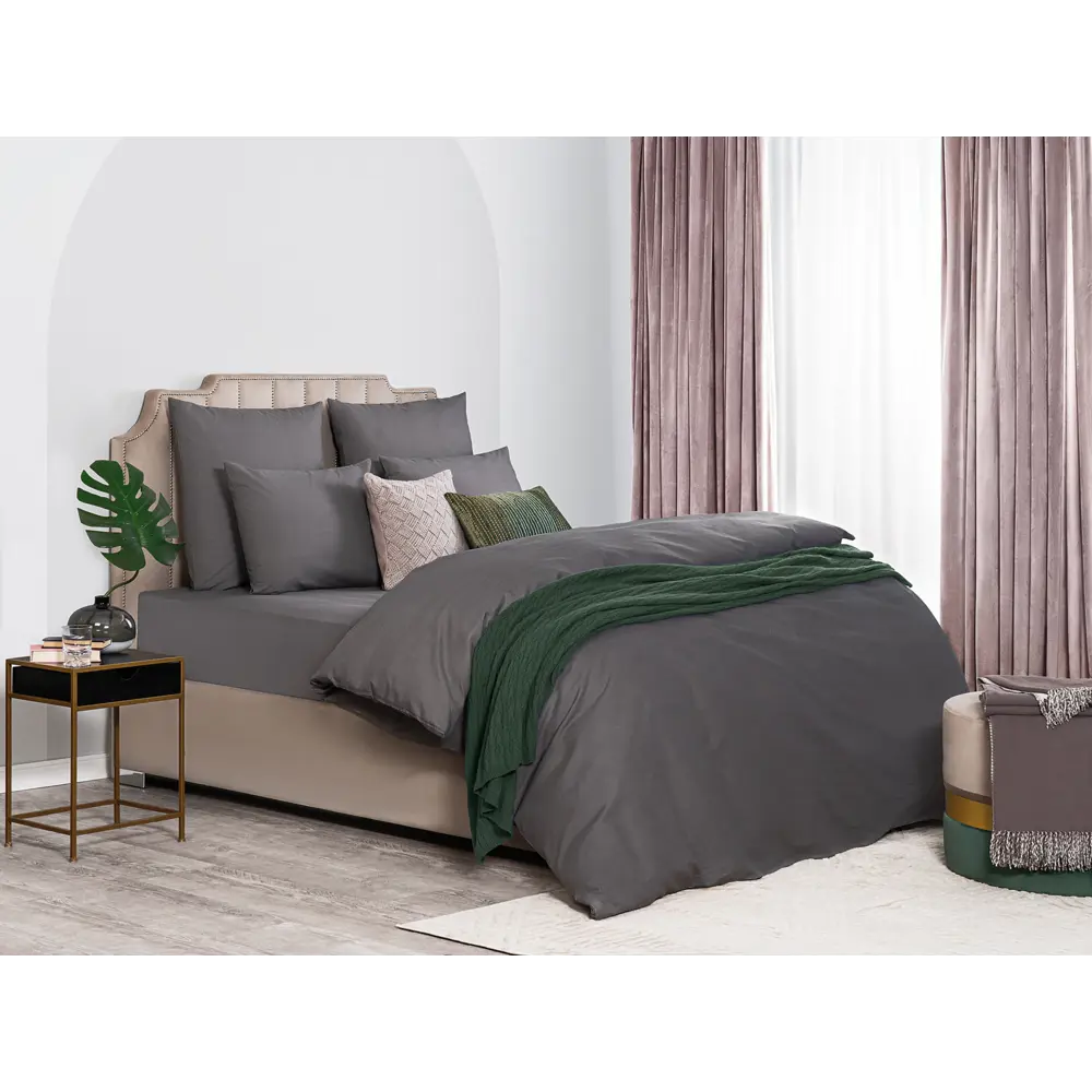 Фото 2 Простыня Sleep ix Сакаи 160x200 см темно-серая, перкаль, на резинке Фото 2 Простыня Sleep ix Сакаи 160x200 см темно-серая, перкаль, на резинке