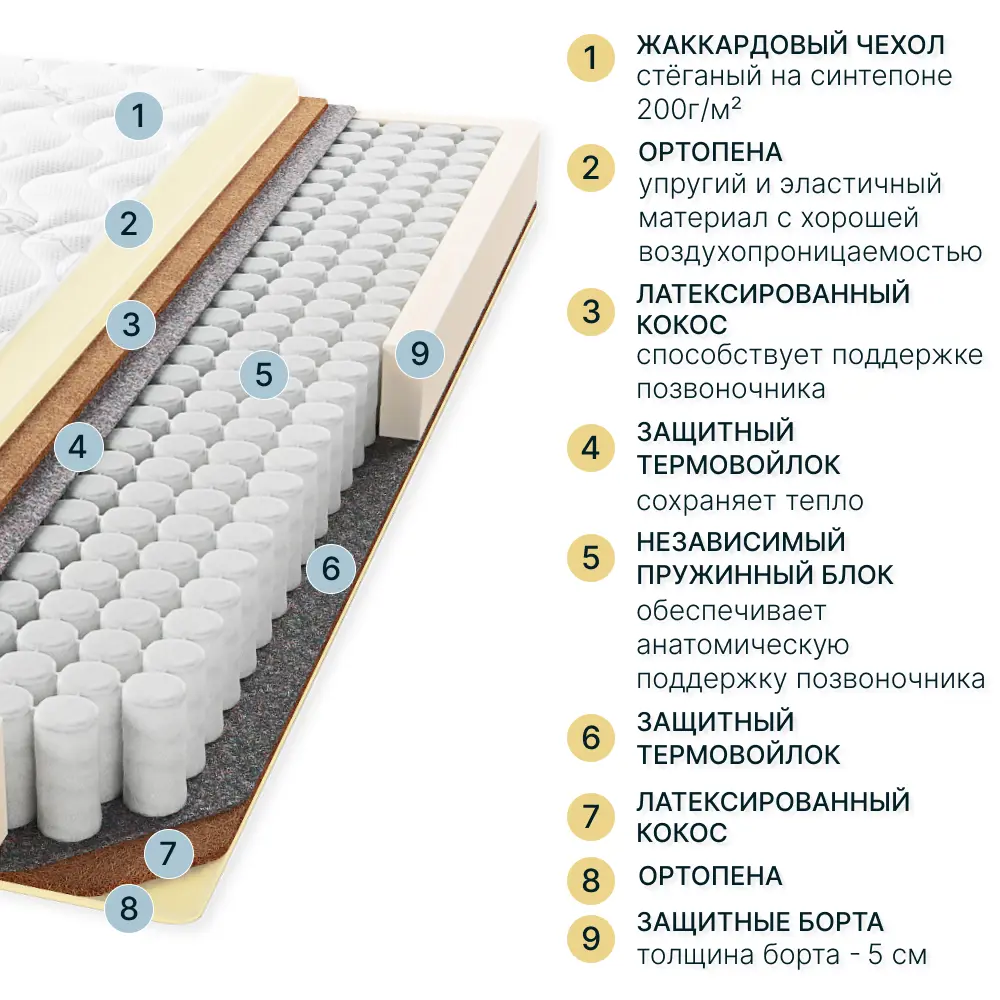 Фото 2 Матрас Seven Dreams Twin Foam Coco Lux 90x200x20 см независимый пружинный блок, односпальный Фото 2 Матрас Seven Dreams Twin Foam Coco Lux 90x200x20 см независимый пружинный блок, односпальный