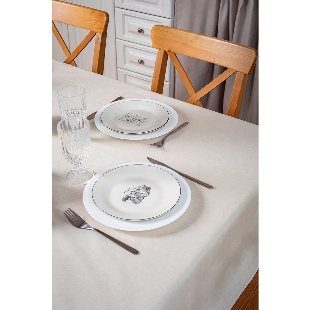 Фото 2 Скатерть на стол с ВО пропиткой Colorprint Natural beige прямоугольная 180x138 см цвет бежевый Фото 2 Скатерть на стол с ВО пропиткой Colorprint Natural beige прямоугольная 180x138 см цвет бежевый