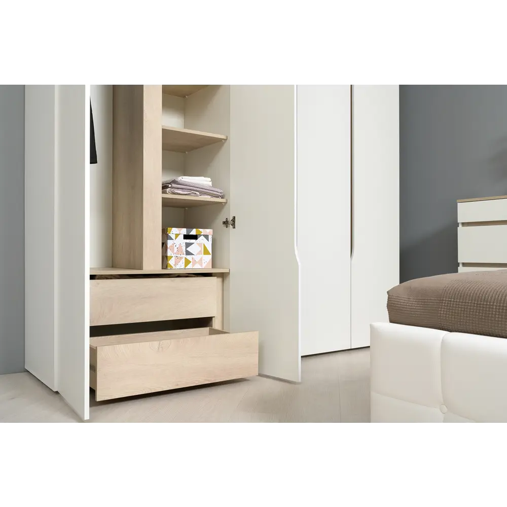 Фото 4 Шкаф распашной Mobi Муссон 87.4x229.8x52.2 см ЛДСП цвет белый/дуб эндгрейн элегантный Фото 4 Шкаф распашной Mobi Муссон 87.4x229.8x52.2 см ЛДСП цвет белый/дуб эндгрейн элегантный