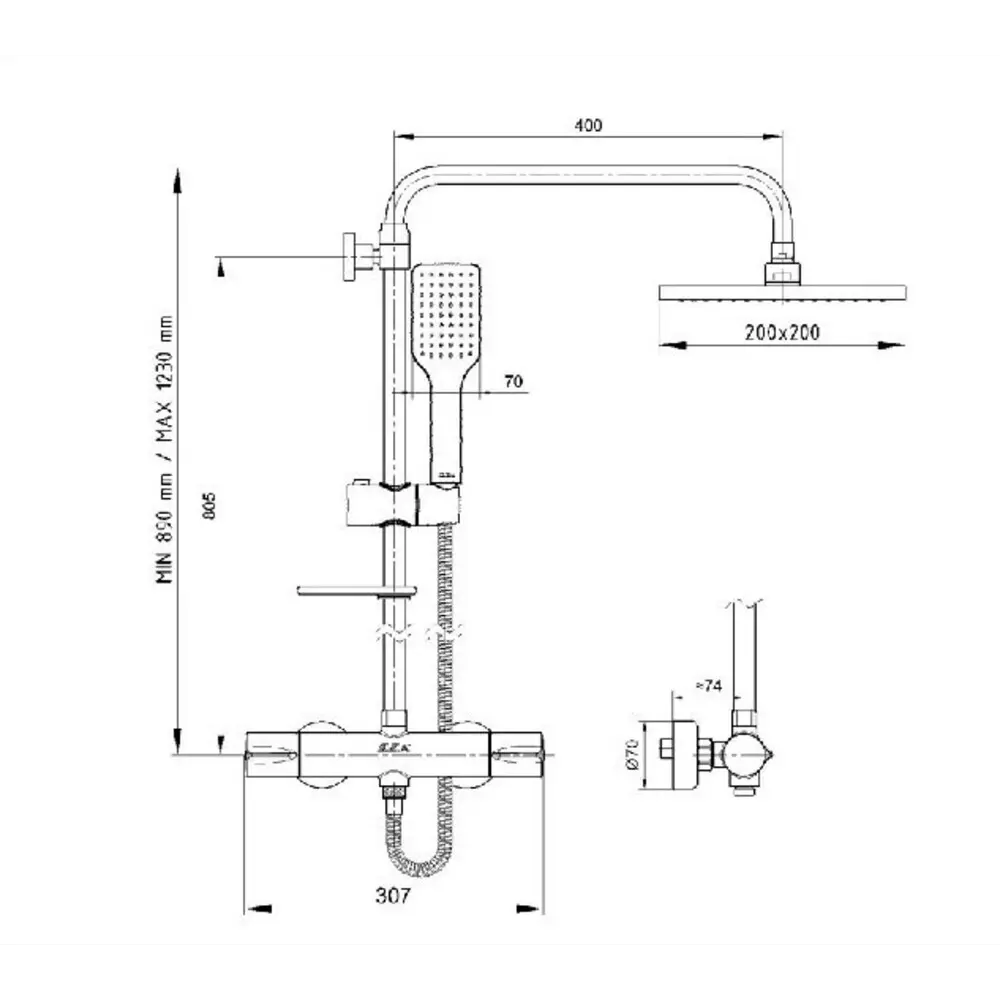 Фото 2 Душевая стойка E.c.a 102102490EX 1 режимная цвет хром