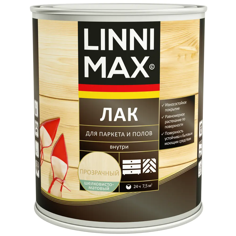Фото 2 Лак паркетный Linnimax матовый прозрачный 0.75 л Фото 2 Лак паркетный Linnimax матовый прозрачный 0.75 л