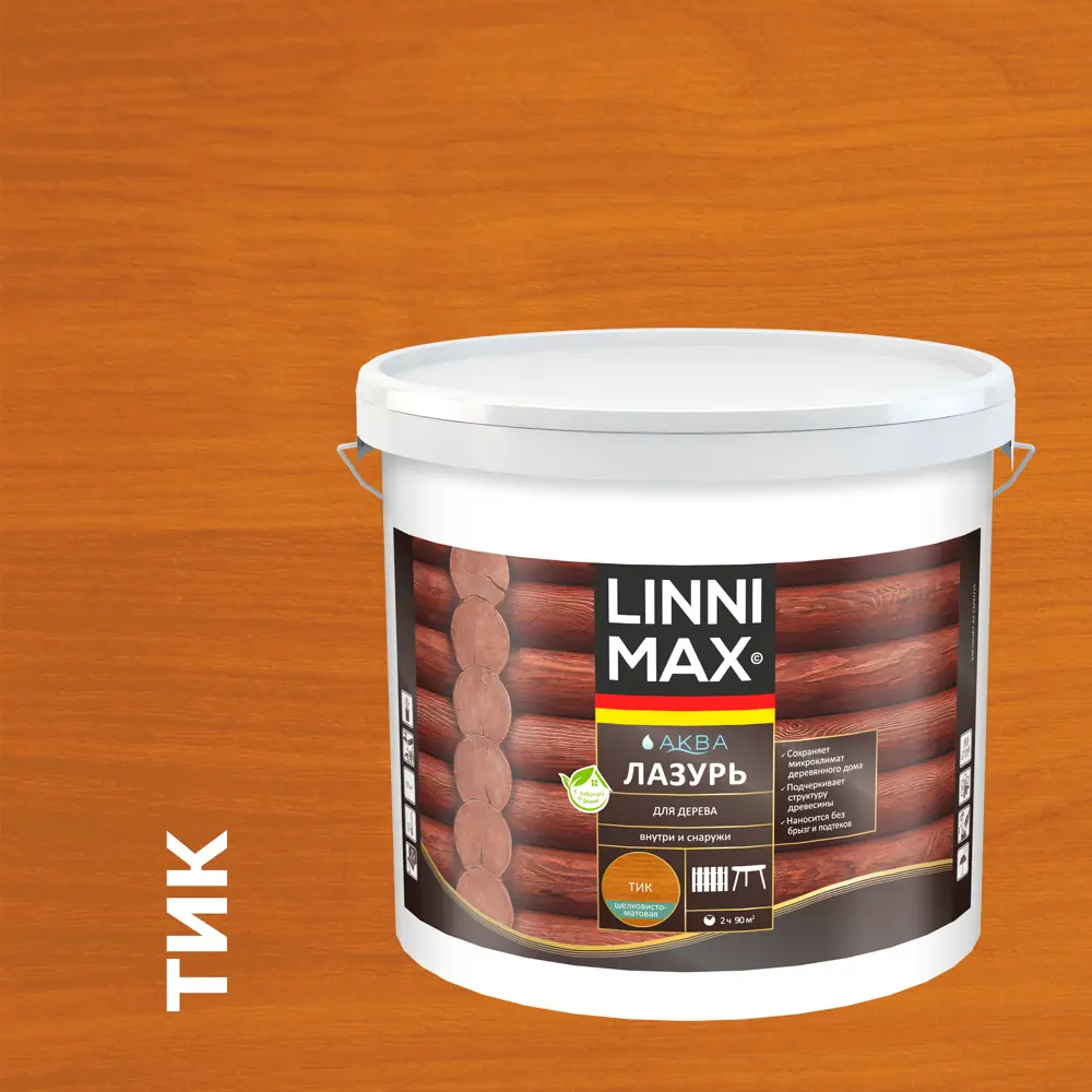 Фото Лазурь для дерева Linnimax полуматовая тик 9 л Фото Лазурь для дерева Linnimax полуматовая тик 9 л