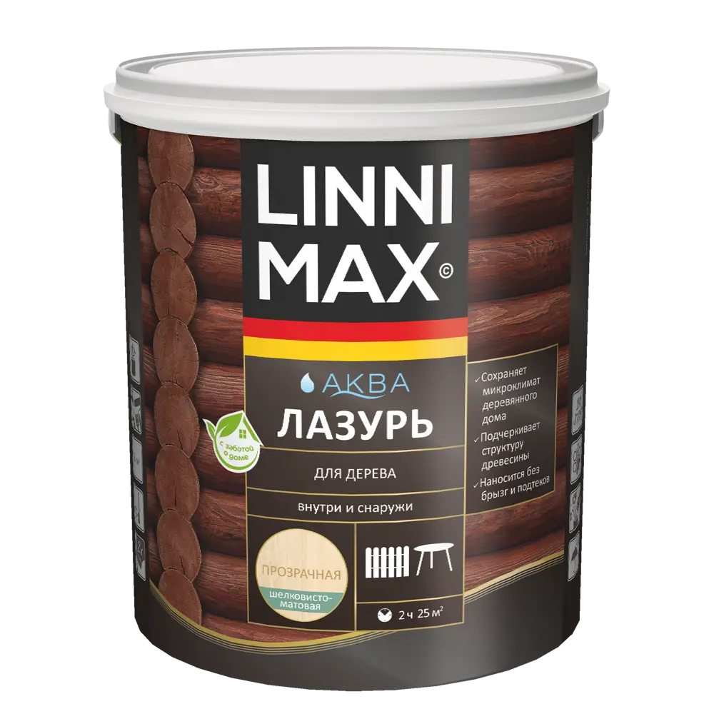 Фото 2 Лазурь для дерева Linnimax полуматовая прозрачная 2.5 л Фото 2 Лазурь для дерева Linnimax полуматовая прозрачная 2.5 л