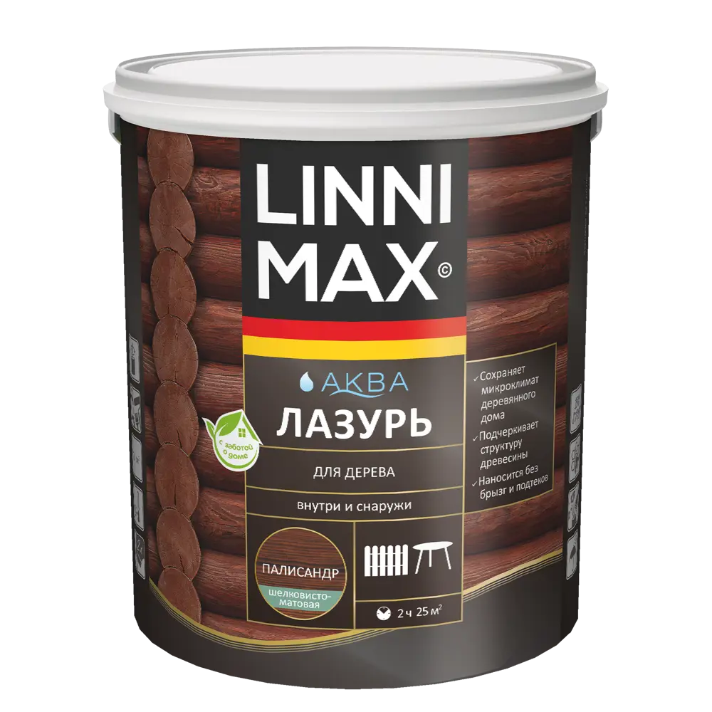 Фото 2 Лазурь для дерева Linnimax полуматовая палисандр 2.5 л Фото 2 Лазурь для дерева Linnimax полуматовая палисандр 2.5 л