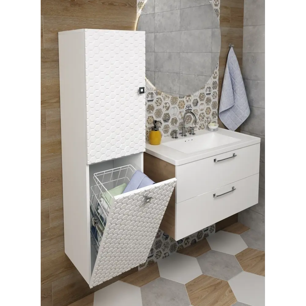 Фото 3 Шкаф для ванной Regent Style Соната 1д1корз левый настенный 30x114см цвет белый Фото 3 Шкаф для ванной Regent Style Соната 1д1корз левый настенный 30x114см цвет белый