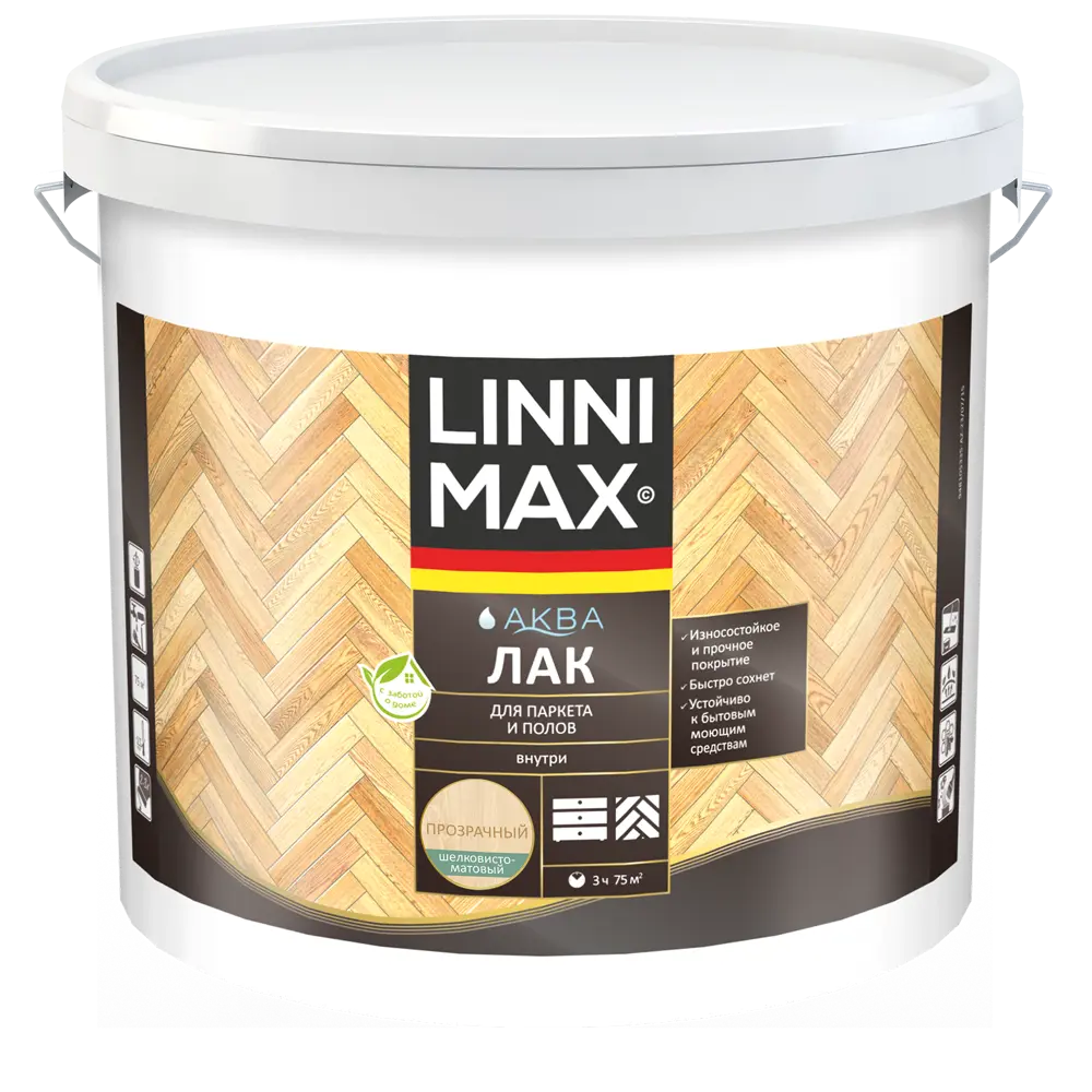 Фото 2 Лак для паркета и пола Linnimax шелково-матовый прозрачный 9 л Фото 2 Лак для паркета и пола Linnimax шелково-матовый прозрачный 9 л