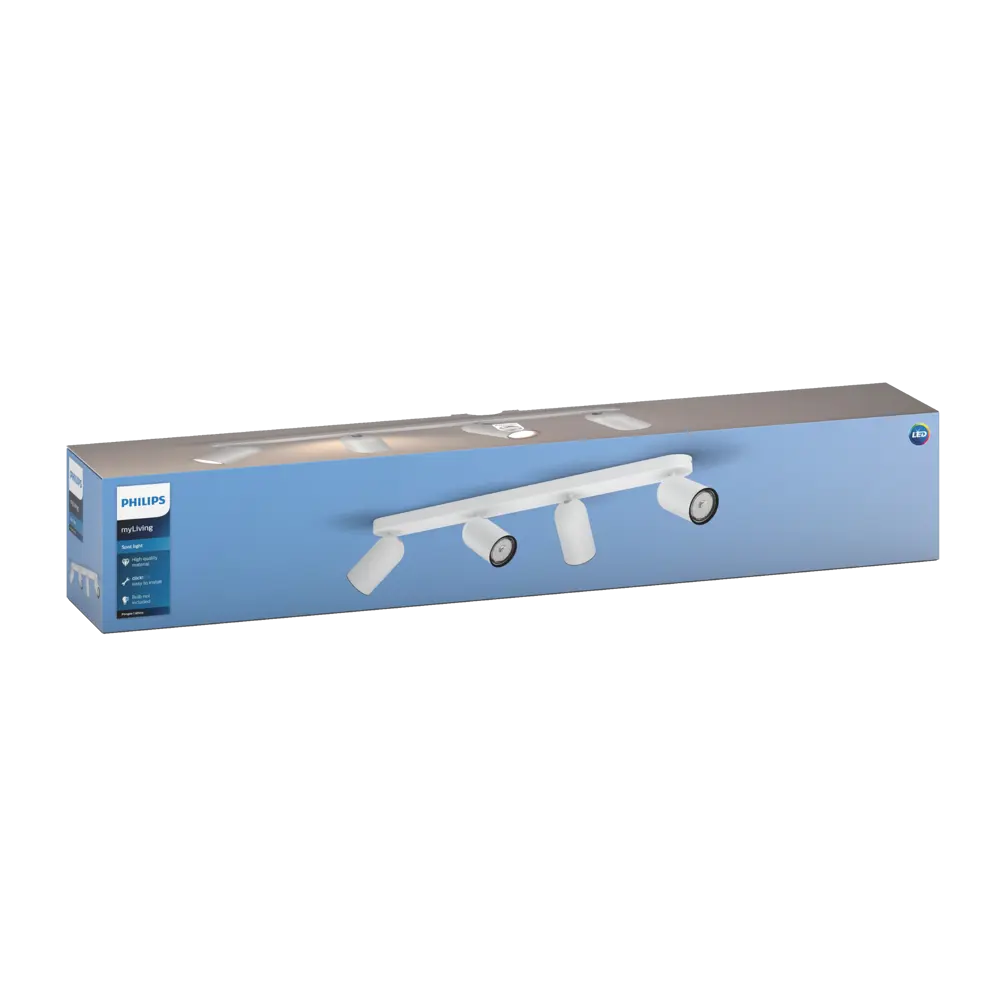 Фото 4 Спот поворотный Philips Pongee 4 лампы GU10 3 м² цвет белый Фото 4 Спот поворотный Philips Pongee 4 лампы GU10 3 м² цвет белый