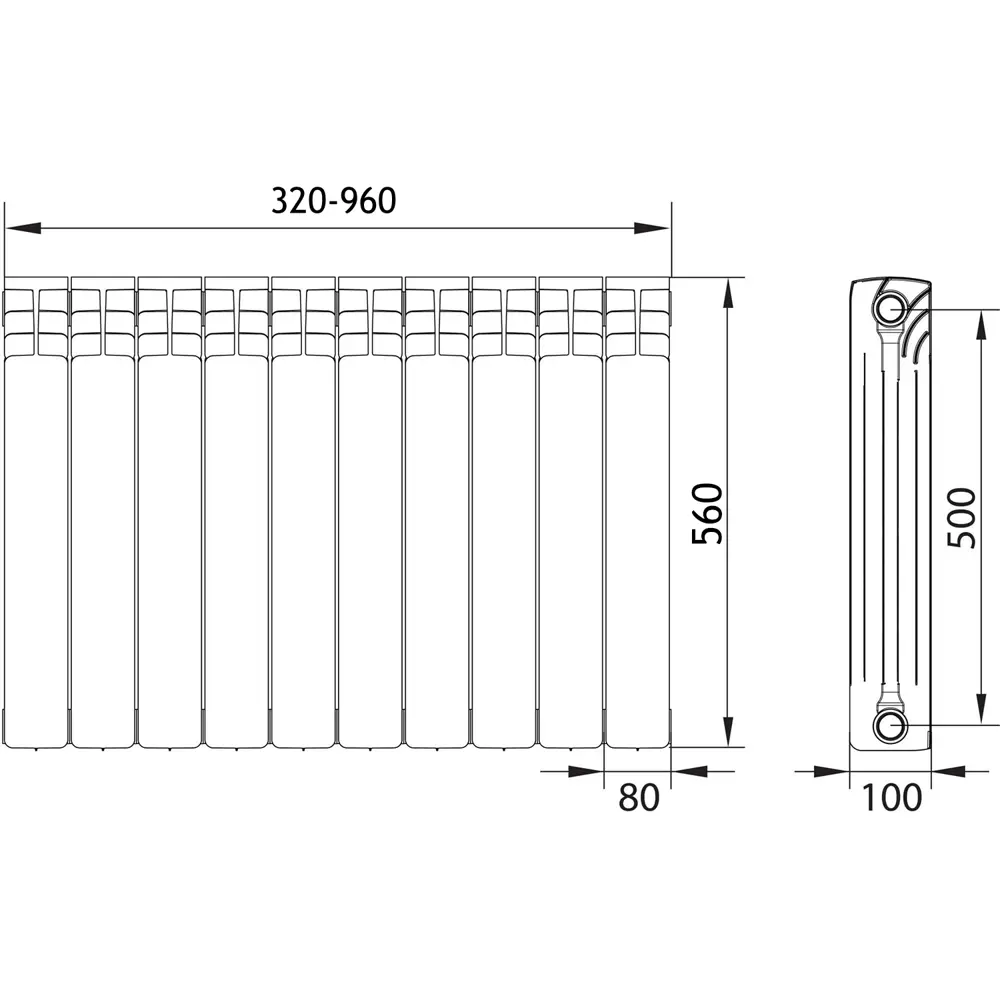 Фото 3 Радиатор Azario Bimetal 500/80 биметалл 10 секций боковое подключение цвет белый