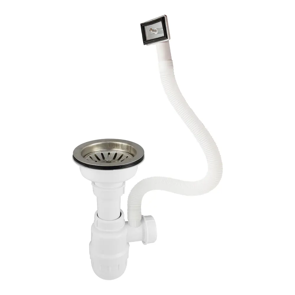 Фото Сифон для мойки Санакс 8728 D40 мокрый затвор с выпуском abs пластик белый