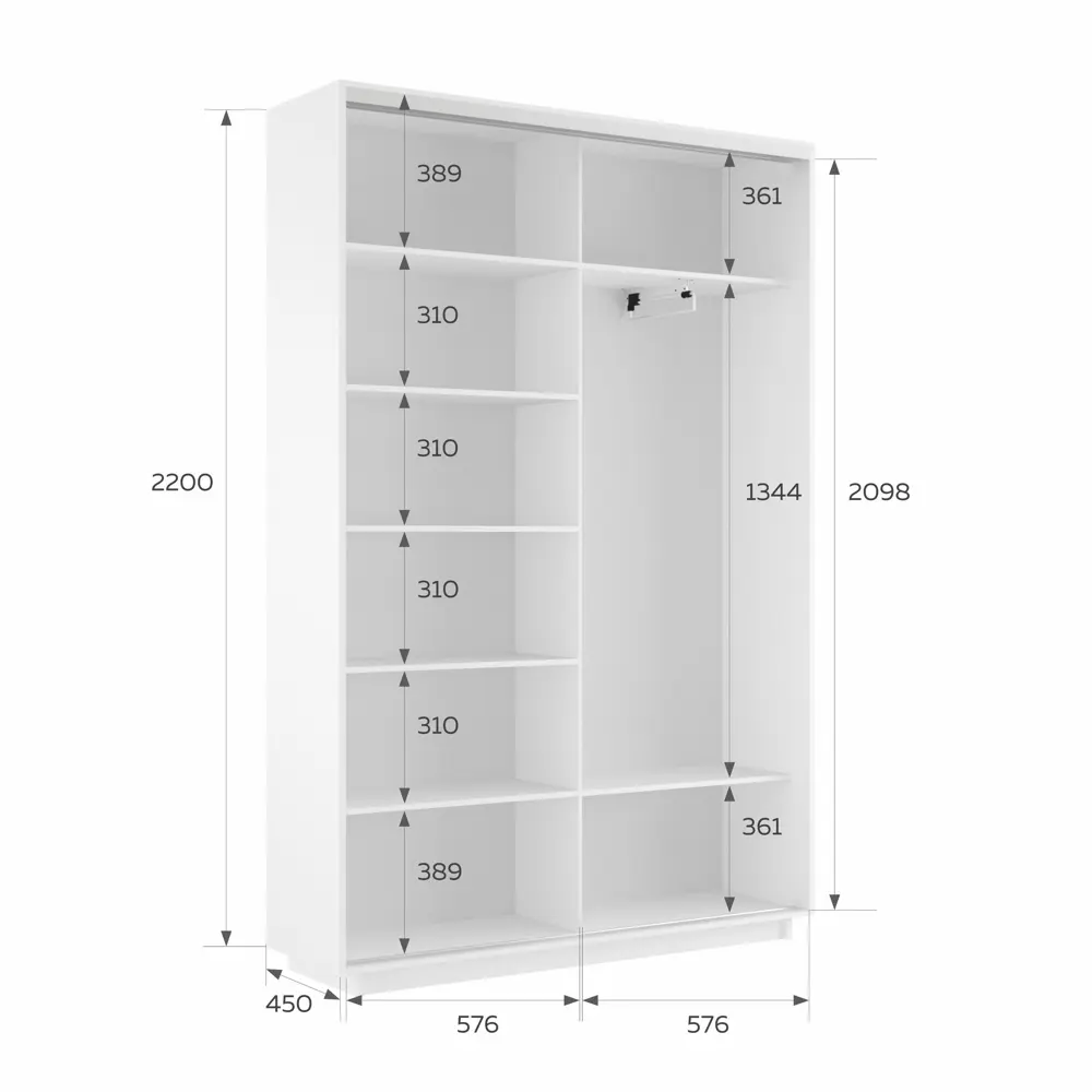 Фото 6 Шкаф-купе Мебельная компания Е1 Экспресс 220x120x45 см ЛДСП цвет белый 45EMD_120_B Фото 6 Шкаф-купе Мебельная компания Е1 Экспресс 220x120x45 см ЛДСП цвет белый 45EMD_120_B