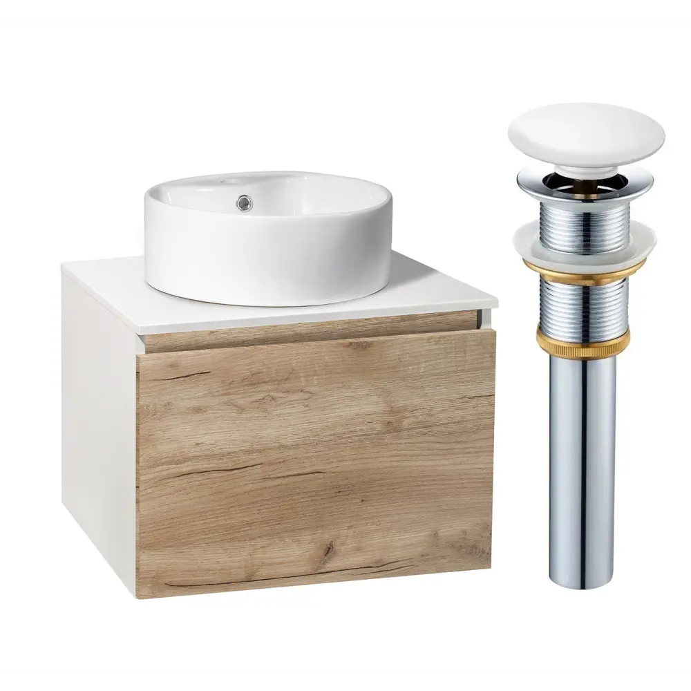 Фото Тумба под раковину в ванную комнату Runo Бари 00-00001374_Sole/вып 60см подвесная с раковиной цвет крафтовый дуб Фото Тумба под раковину в ванную комнату Runo Бари 00-00001374_Sole/вып 60см подвесная с раковиной цвет крафтовый дуб