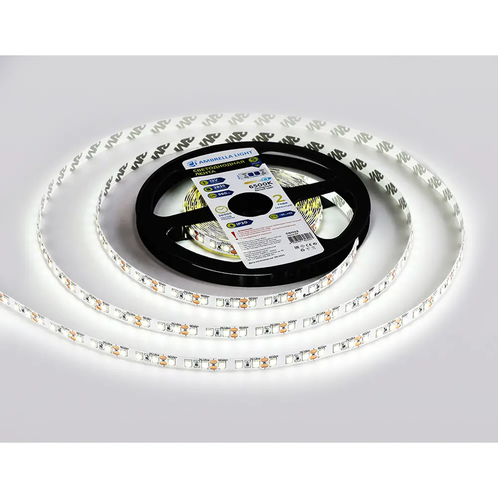 Фото 4 Светодиодная лента Ambrella light Gs1103 120 диод 19.2 Вт/м 12 В 13 мм IP20 5 м холодный белый (голубой) свет Фото 4 Светодиодная лента Ambrella light Gs1103 120 диод 19.2 Вт/м 12 В 13 мм IP20 5 м холодный белый (голубой) свет